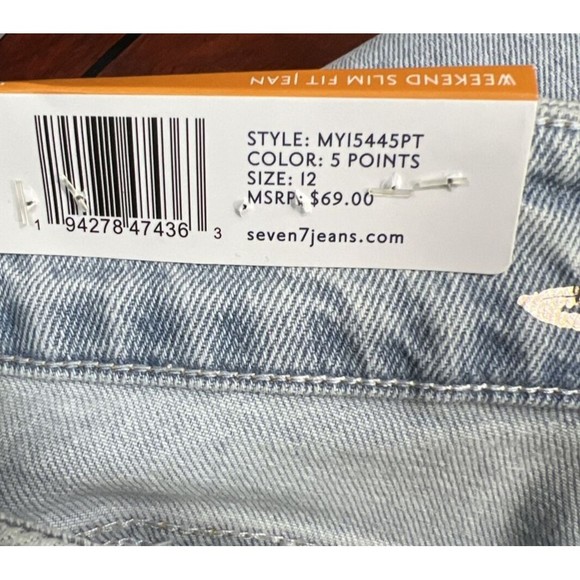 Women Seven 7 Weekend Slim Fit Jean Light Blue Straight Leg Distressed Sz 12 NWT - Picture 10 of 16